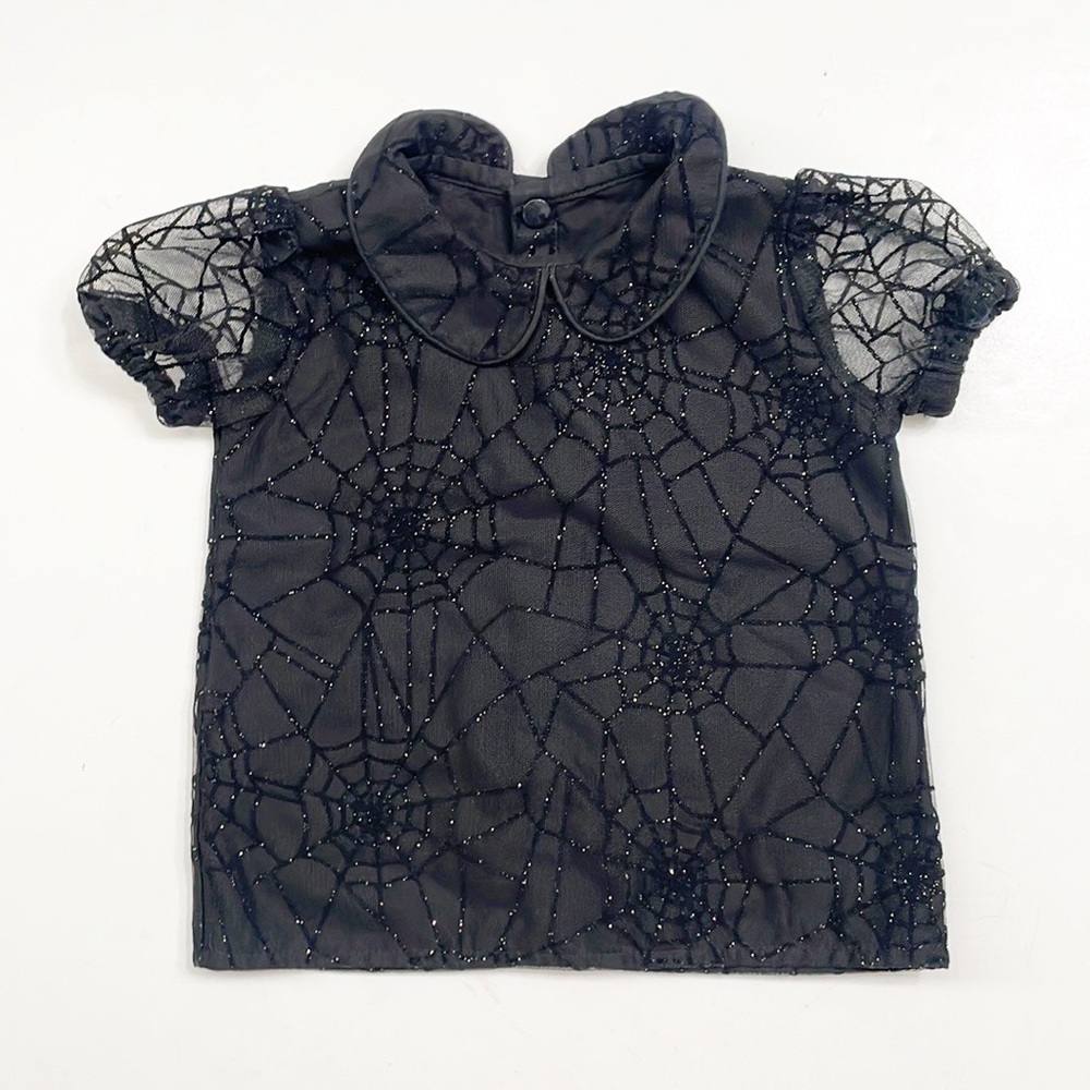 Toddler girls black glitter spider web top